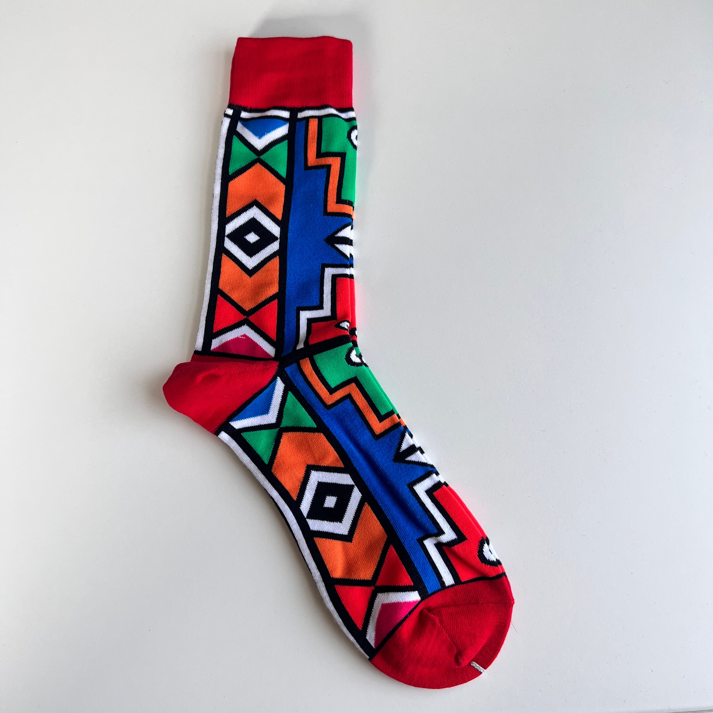 Red Ndebele Charm: African Print Socks with Traditional Inspiration - smc collection