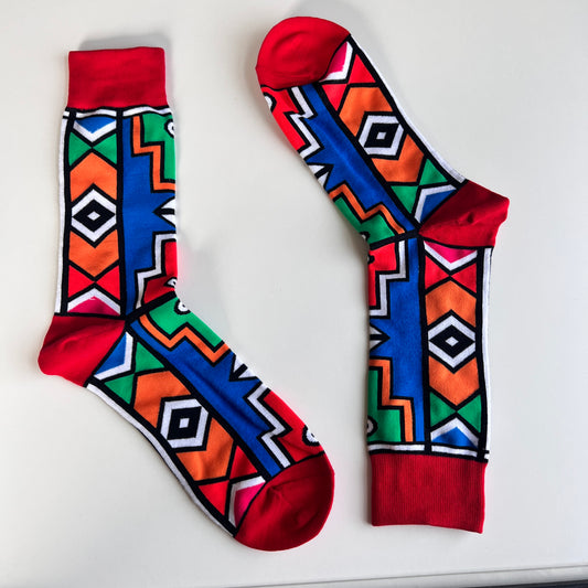 Red Ndebele Charm: African Print Socks with Traditional Inspiration - smc collection