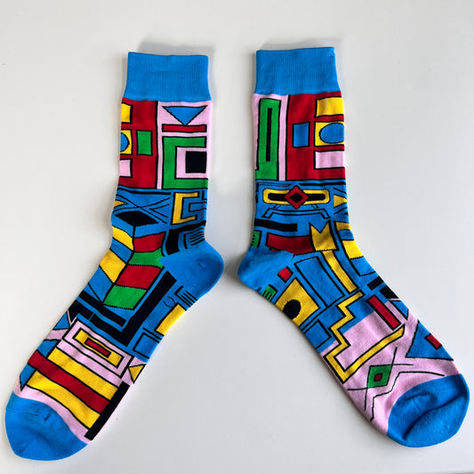 Sky-Blue Ndebele Delight: African Print Socks with Traditional Inspiration - smc collection