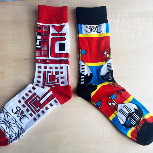 Royal Fusion: Shona and Swati Inspired African Print Socks Set in Red and Black