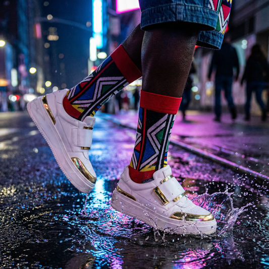 Bold Red and White Ndebele Fusion - SMC Collection - SMC Socks SA