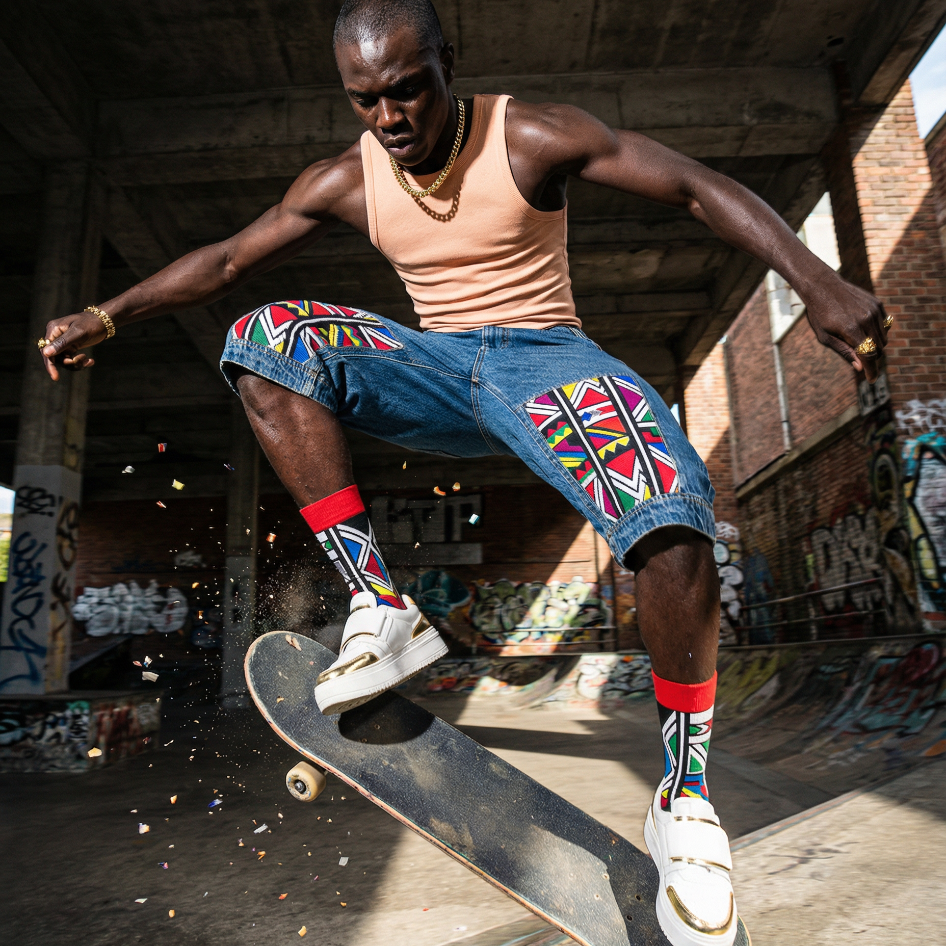 Bold Red and White Ndebele Fusion - SMC Collection - SMC Socks SA