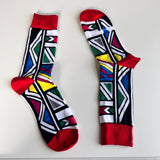 Bold Red and White Ndebele Fusion: African Print Socks with Traditional Inspiration - smc collection