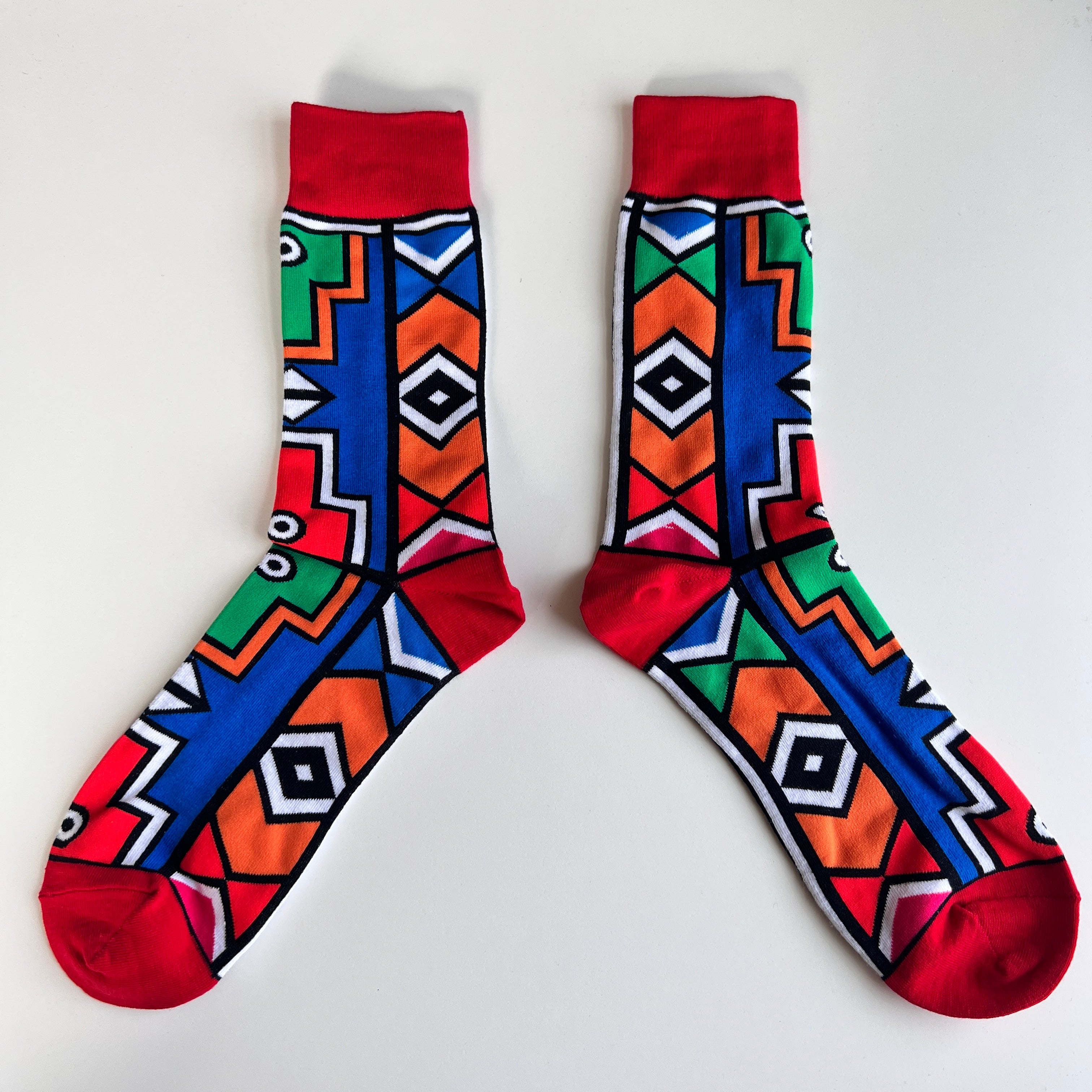 Red Ndebele Charm: African Print Socks with Traditional Inspiration - smc collection