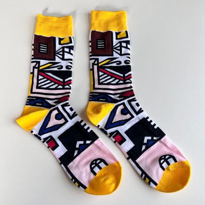 Sunny Yellow Ndebele Blaze: African Print Socks with Traditional Inspiration - smc collection