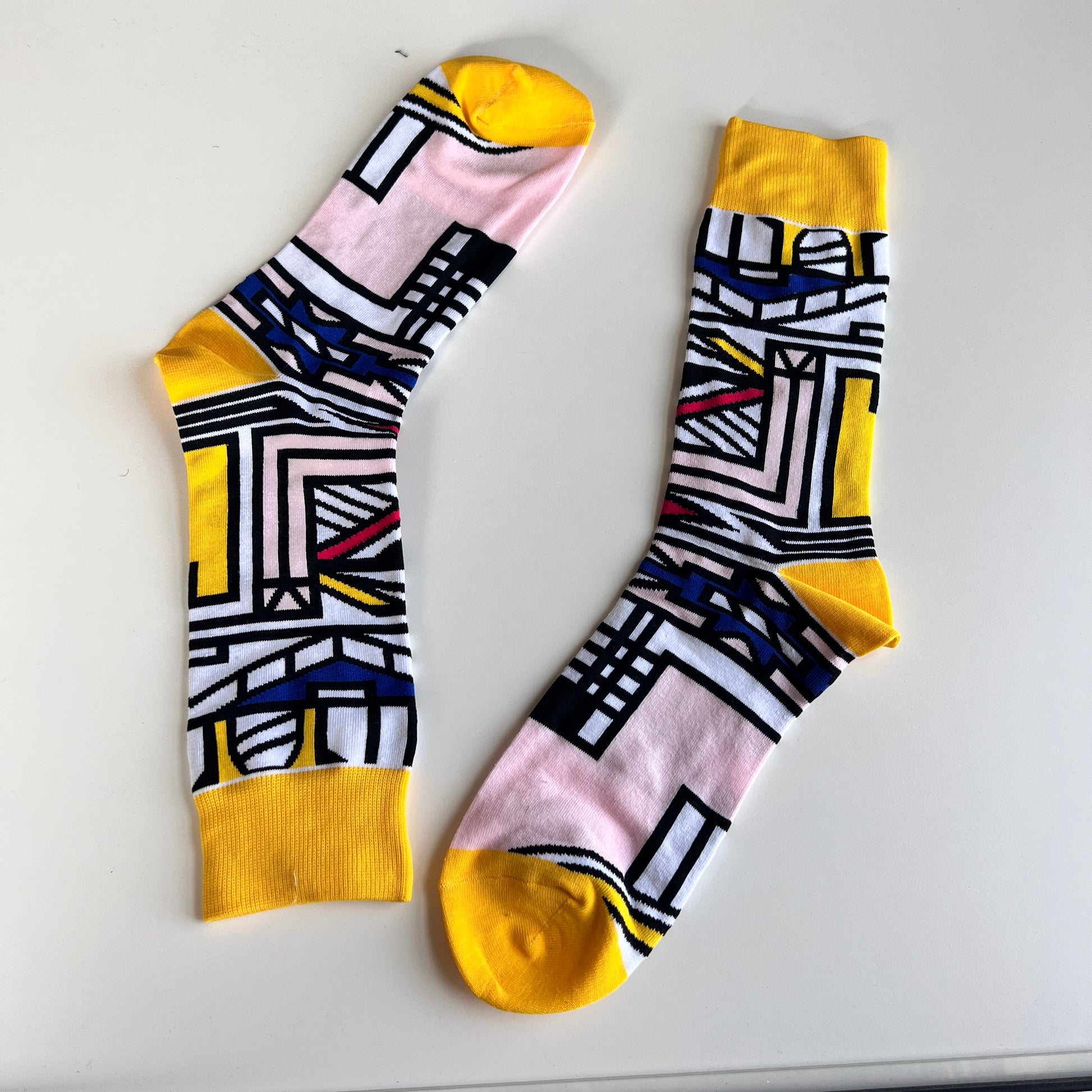 Sunny Yellow Ndebele Blaze: African Print Socks with Traditional Inspiration - smc collection
