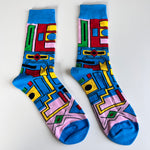 Sky-Blue Ndebele Delight: African Print Socks with Traditional Inspiration - smc collection