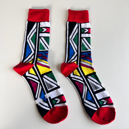 Bold Red and White Ndebele Fusion: African Print Socks with Traditional Inspiration - smc collection